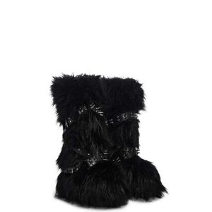 Womens Black Furry Platform Boots with Studded Straps